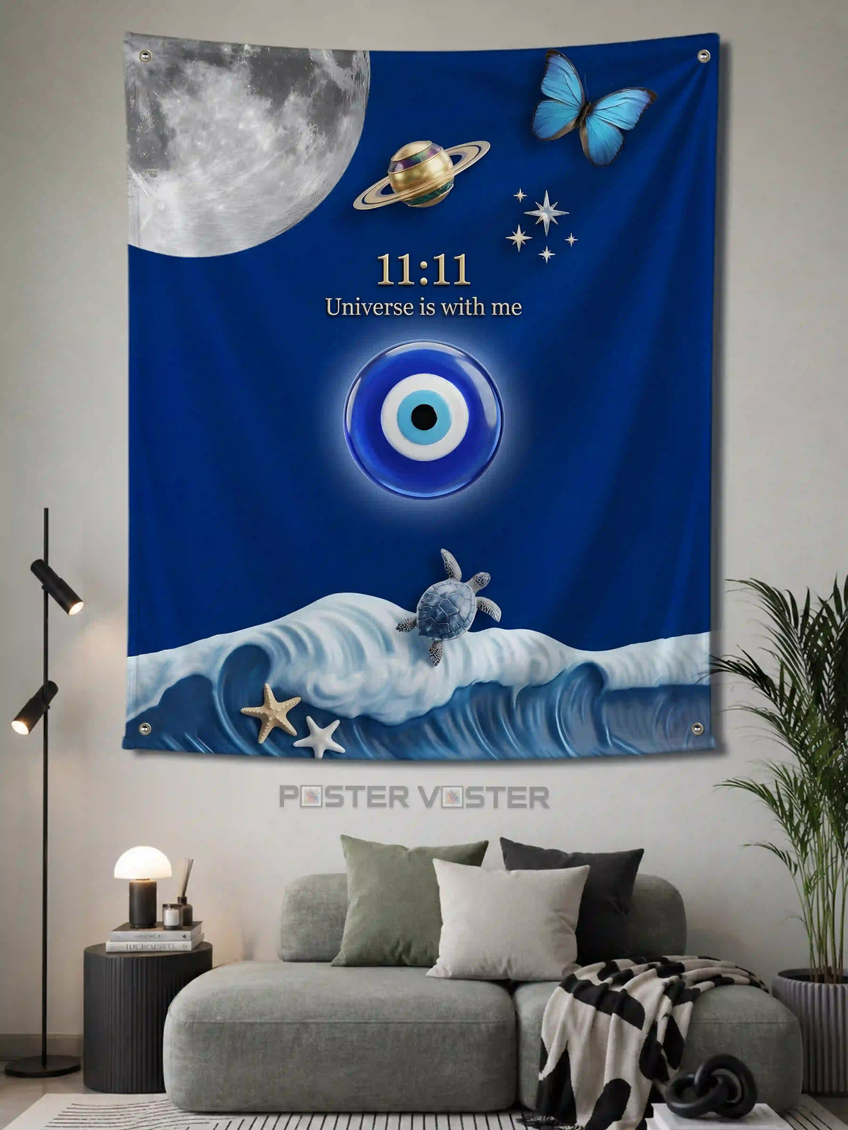 11:11 Evil Eye Celestial Manifestation Wall Tapestry on Wall - Poster Voster