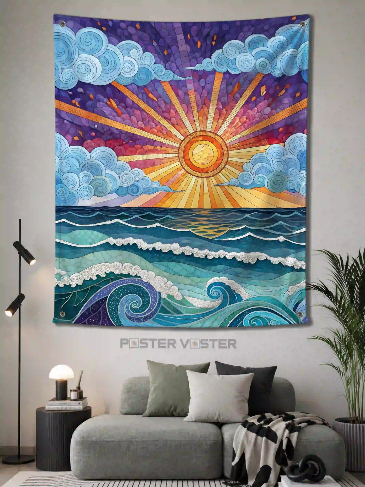 Colorful Sunset Waves Aesthetic Wall Tapestry - Poster Voster