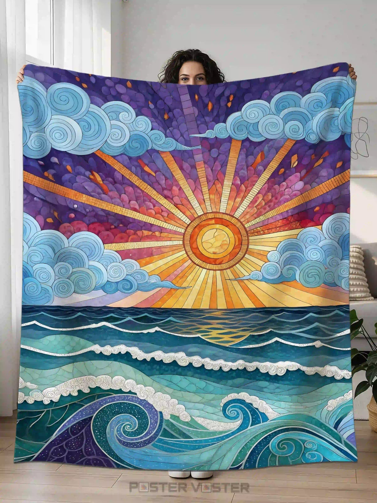 Colorful Sunset Waves Aesthetic Wall Tapestry Main Image - Poster Voster