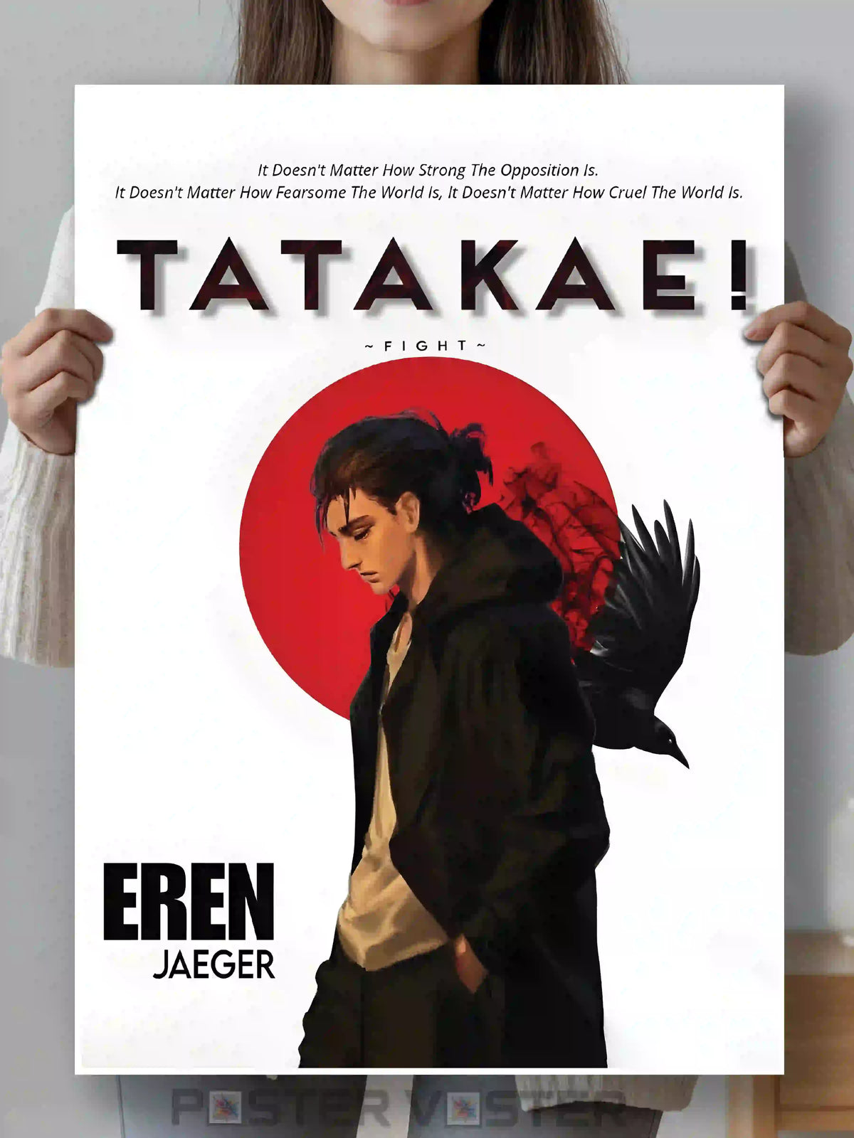 Eren yeager Tatakae Fight Poster Main Image - Poster Voster