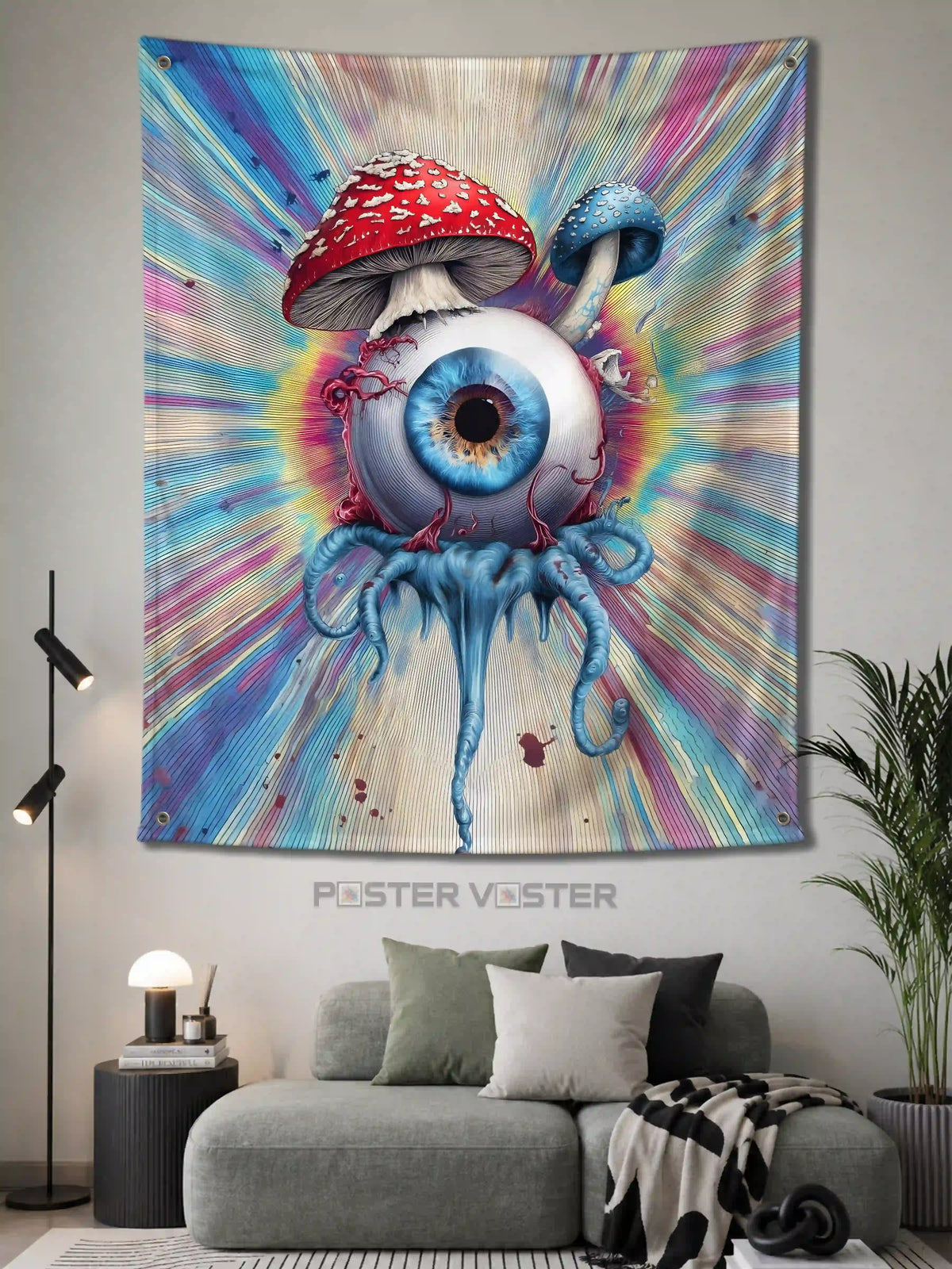 Psychedelic Eye & Mushroom Trippy Wall Tapestry - Poster Voster