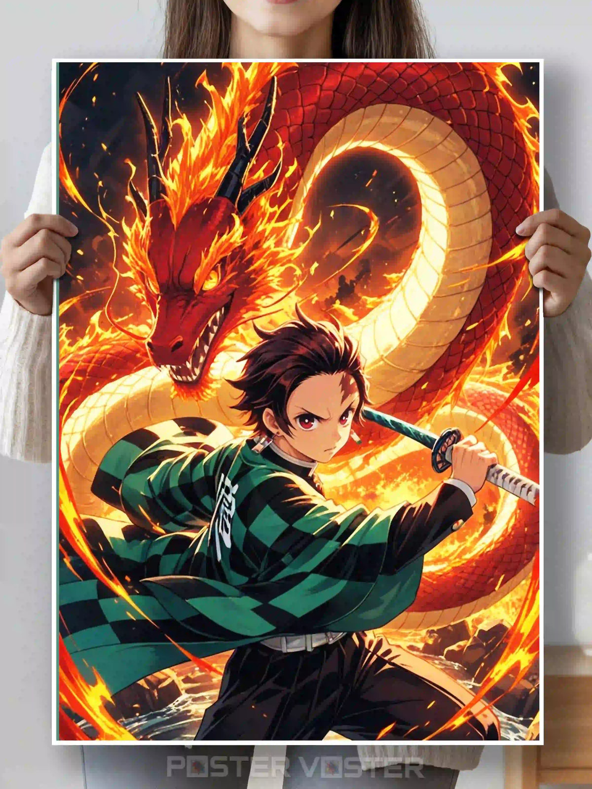 Tanjiro Kamado Flame Dragon Poster Main Image - Poster Voster