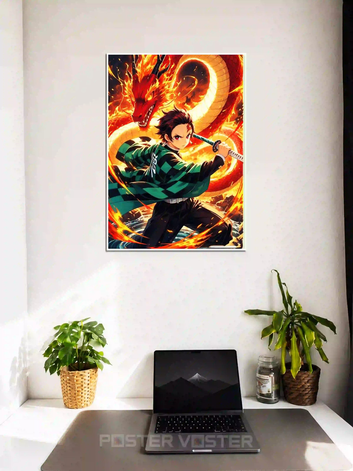 Tanjiro Kamado Flame Dragon Poster on Wall - Poster Voster
