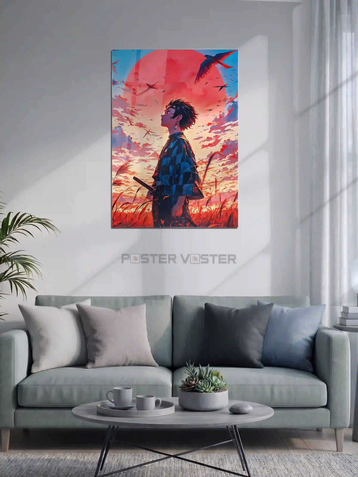 Tanjiro Kamado Sunset Anime Metal Poster on Wall - Poster Voster